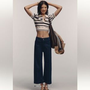 The Colette Crop High-Rise Wide-Leg Jeans by Maeve Dark Denim Size 29